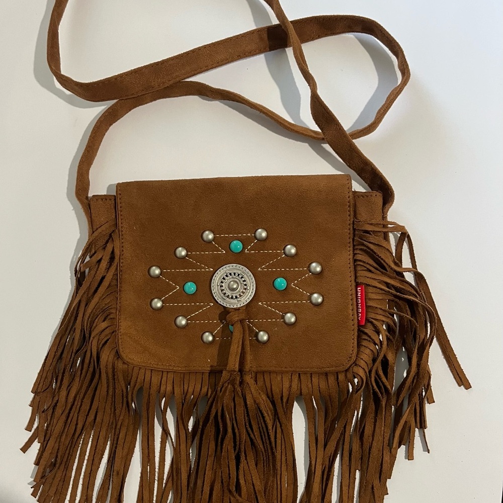 Union Bay brown Western Fringe Crossbody Bag Purse Boho Hippie Faux Leather EUC - Picture 5 of 12